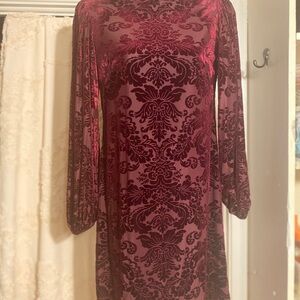 Wine Velvet Patterned Dress Vince Camuto